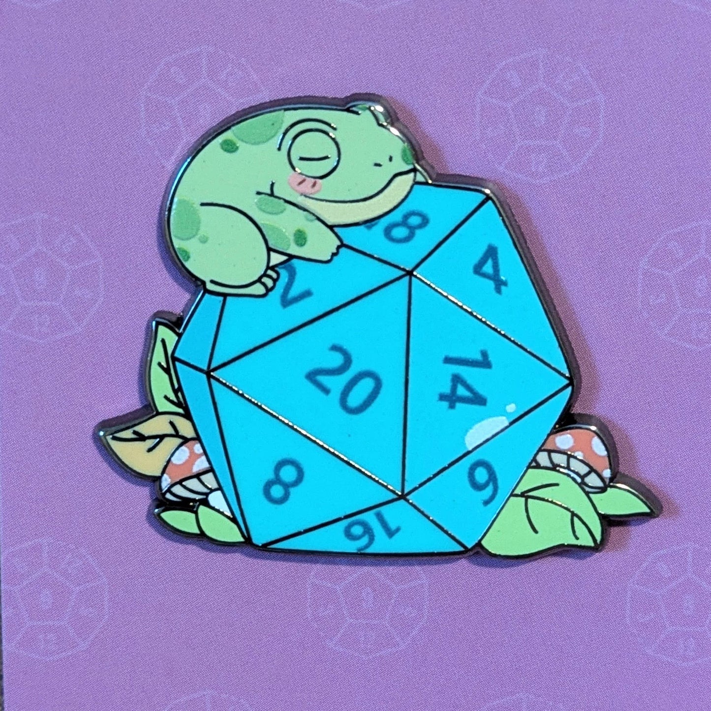 Frog On Polyhedral D20 Hard Enamel Pin - 1.5"