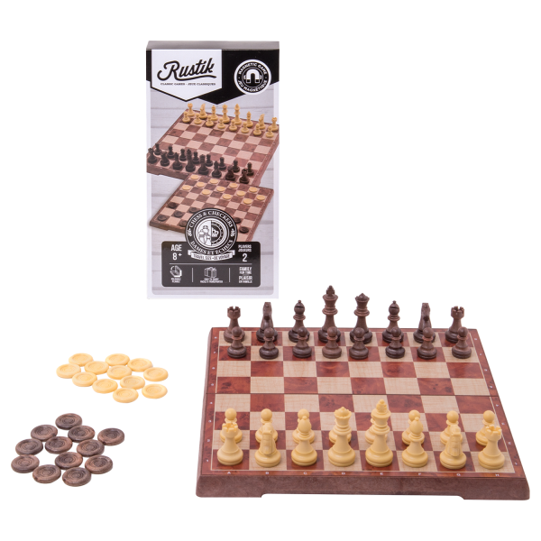 Travel Games: Rustik Foldable Magnetic Checkers/Chess (Peachwood)