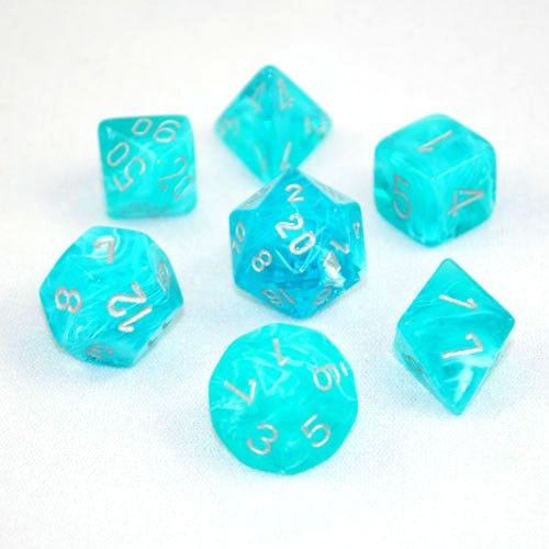 Chessex: Polyhedral Cirrus™ Dice sets - Cirrus Aqua / Silver