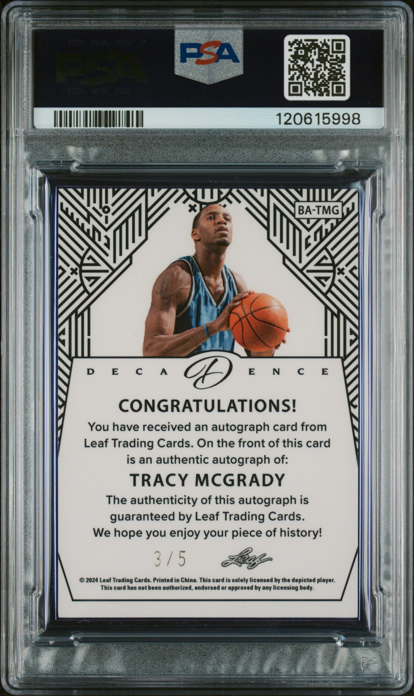 2024 Leaf Decadence Autographs Autograph-Purple Tracy Mcgrady 9 PSA #BATMG