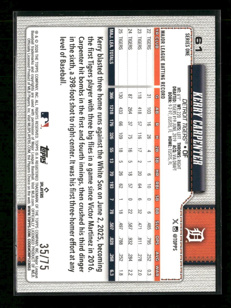 2026 Topps Black Border Kerry Carpenter #/75 #61