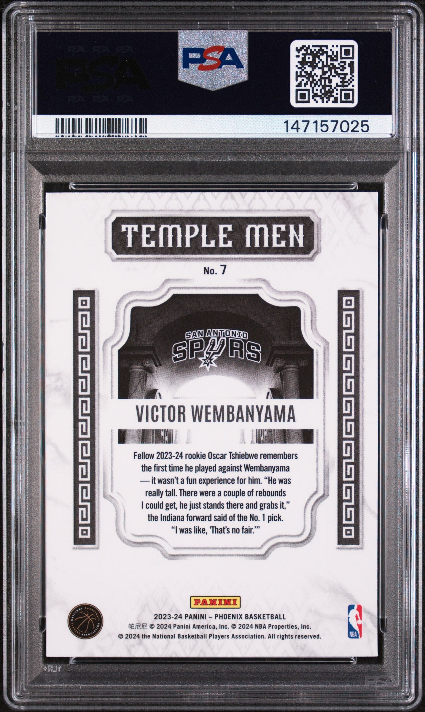 2023 Panini Phoenix Temple Men Temple Men-Red Ice Victor Wembanyama 9 PSA #7