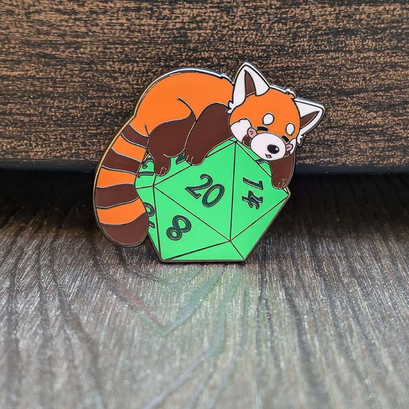 Red Panda Sleeping on D20 Hard Enamel Pin - 1.5"