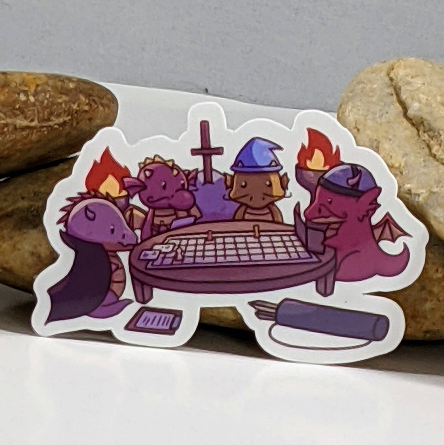 Dragons Playing Tabletop RPG - Dark - Sticker 2.5"
