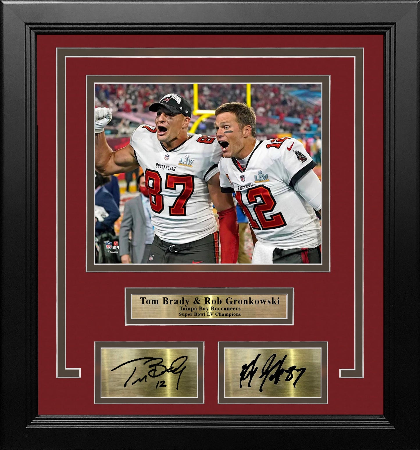 Tom Brady & Rob Gronkowski Super Bowl LV Tampa Bay Buccaneers 8x10 Framed Photo Engraved Autographs