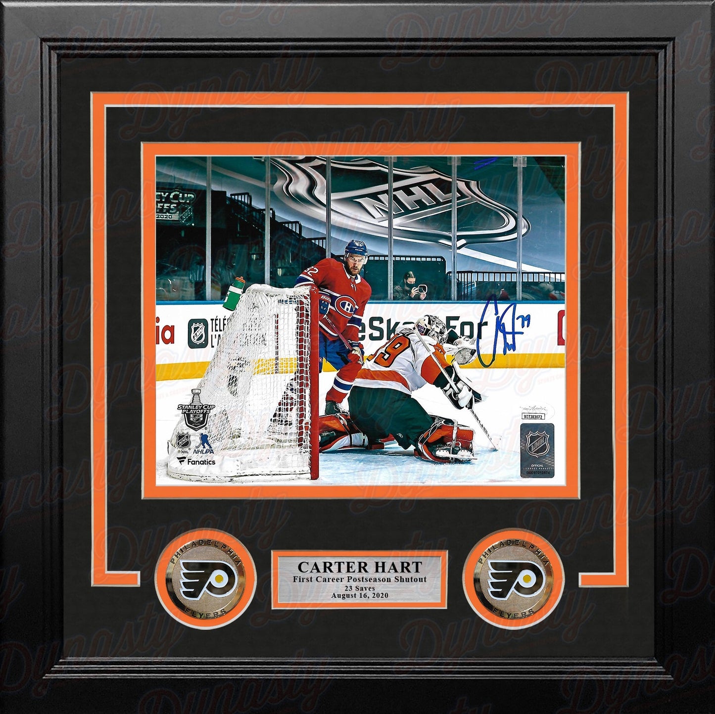 Carter Hart First Career Playoff Shutout Philadelphia Flyers Autographed Framed Hockey Photo