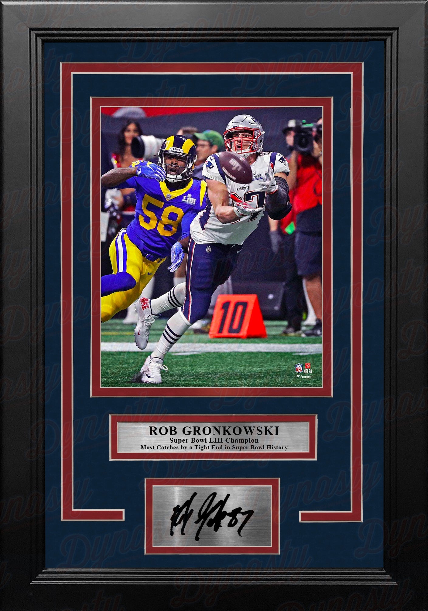 Rob Gronkowski Super Bowl LIII Catch New England Patriots 8x10 Framed Photo with Engraved Autograph