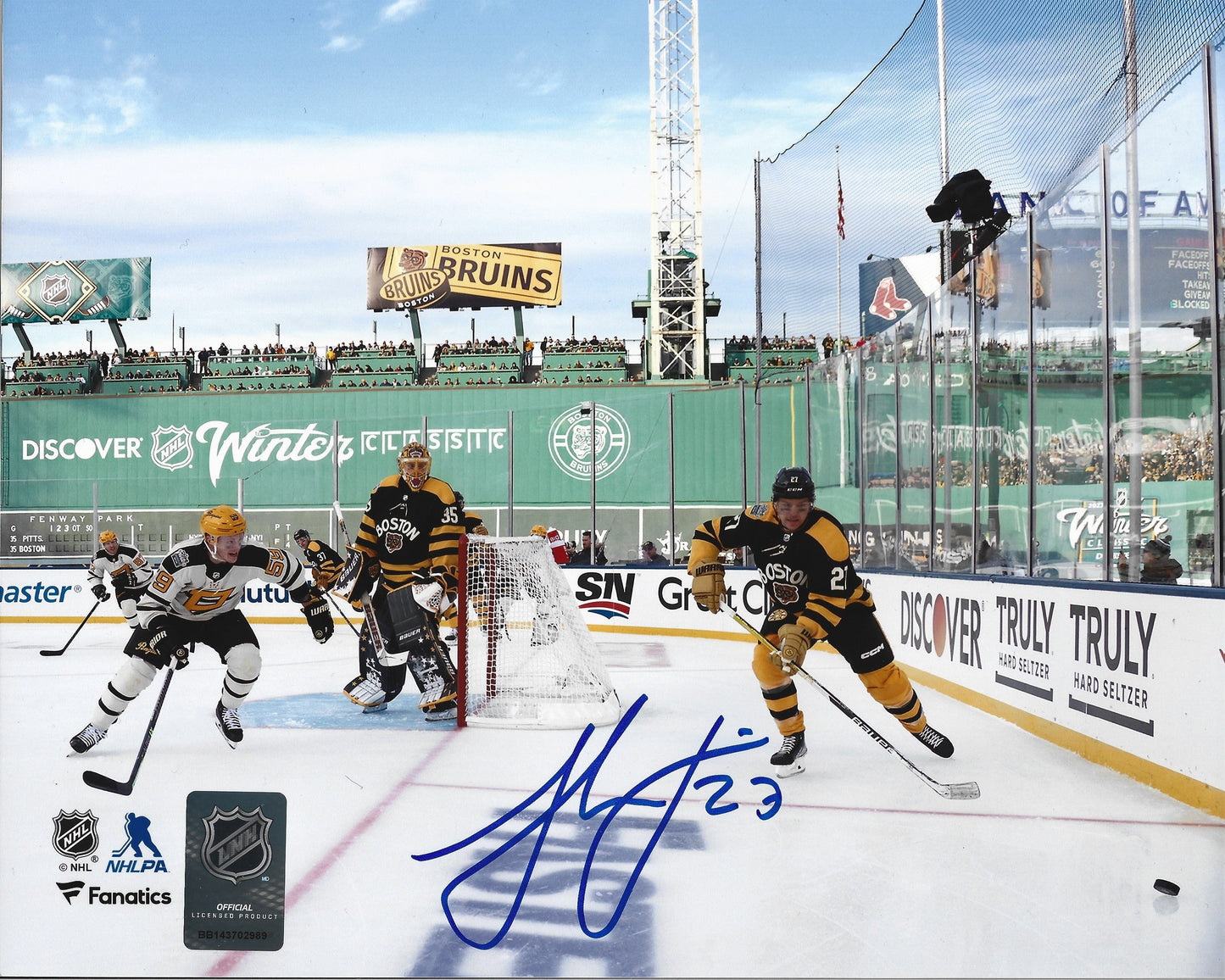 Hampus Lindholm 2023 Winter Classic Fenway Park Green Monster Boston Bruins 11x14 Autographed Photo