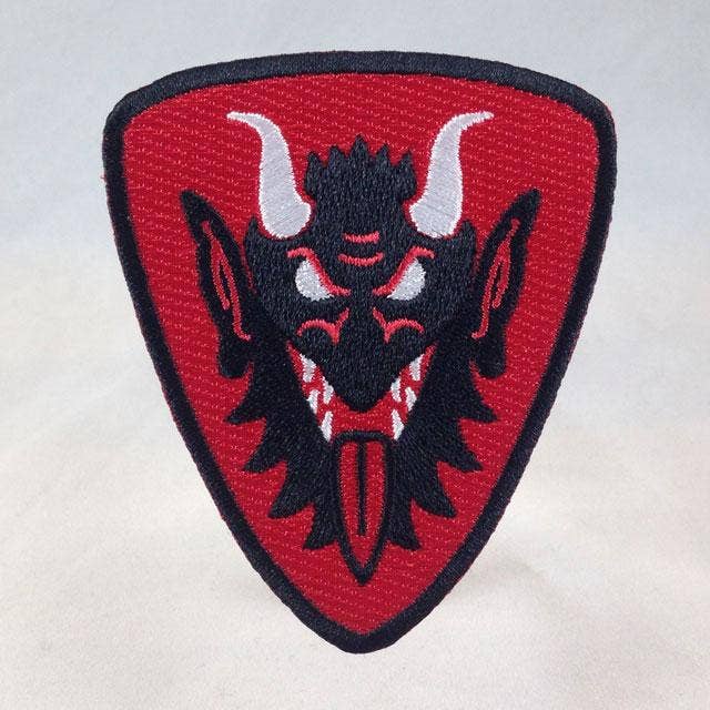 Krampus Face Heraldic Shield Patch: Iron-on