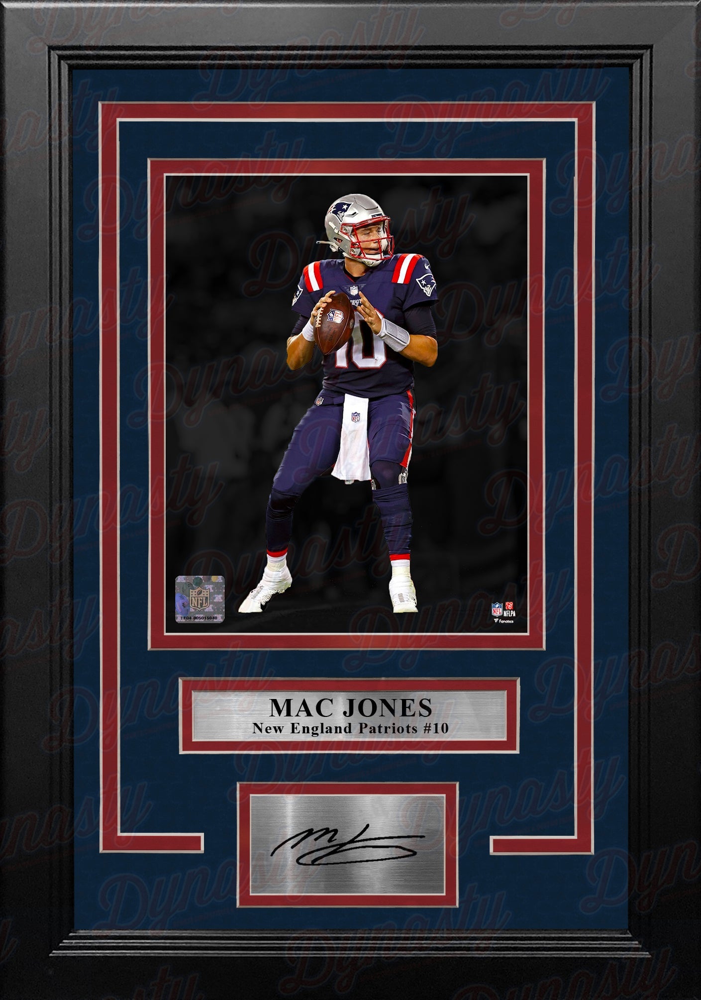 Mac Jones Blackout Action New England Patriots 8" x 10" Framed Football Photo with Engraved Autograph