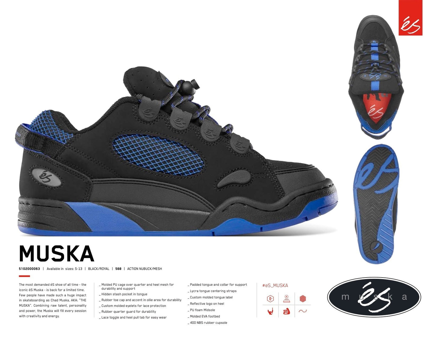 éS THE MUSKA Black Royal Skate Shoes