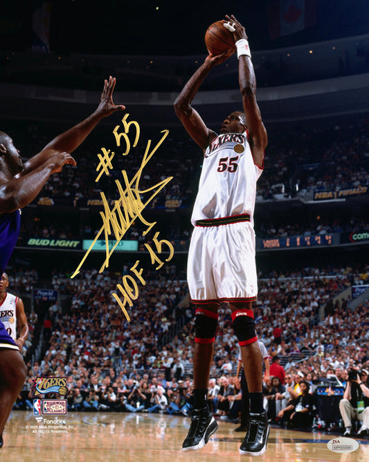 Dikembe Mutombo Philadelphia 76ers Autographed 11" x 14" Photo Inscribed Hall of Fame - Gold Ink
