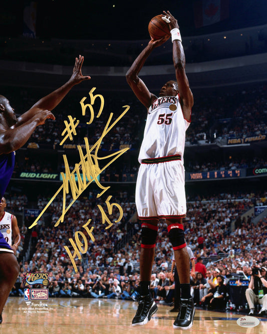 Dikembe Mutombo Philadelphia 76ers Autographed 16" x 20" Photo Inscribed Hall of Fame - Gold Ink