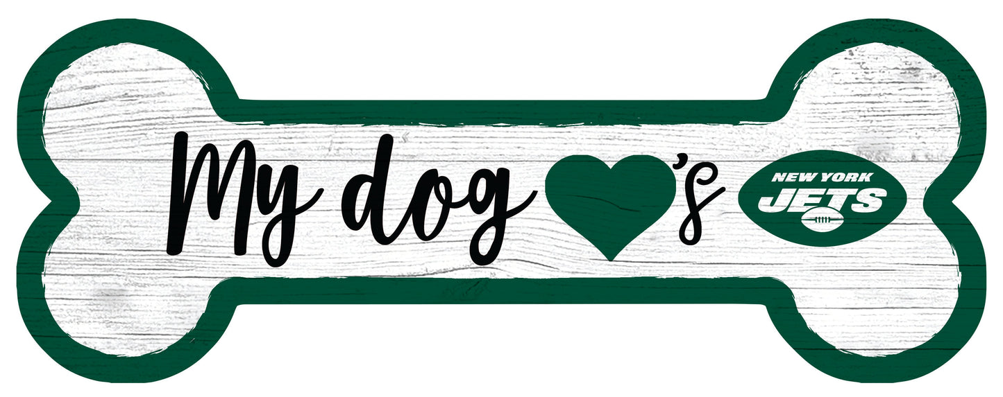 New York Jets Football Dog Bone White Wooden Sign