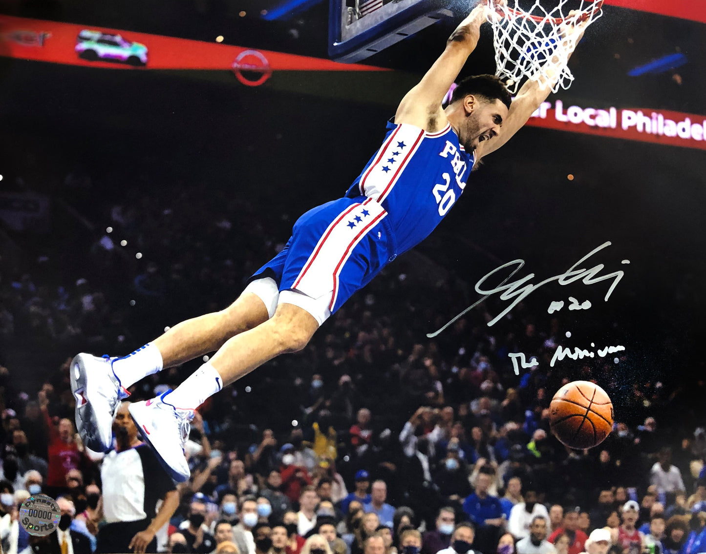 Georges Niang in Action Philadelphia 76ers Autographed Basketball Photo