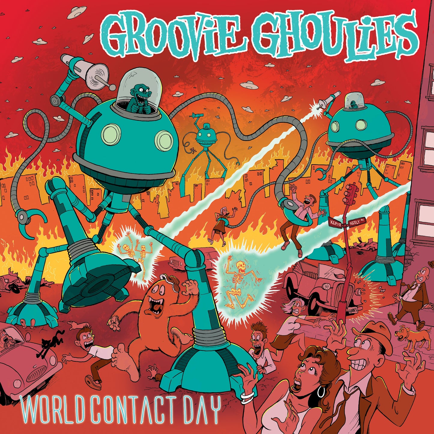Groovie Ghoulies – World Contact Day (Neon Yellow & Neon Orange Galaxy Vinyl) LP Record