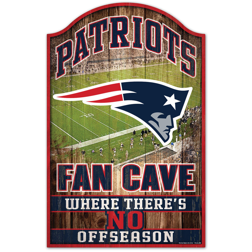 New England Patriots Fan Cave 11" x 17" Wood Sign