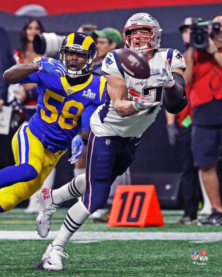 Rob Gronkowski Super Bowl LIII Catch New England Patriots 8" x 10" Football Photo