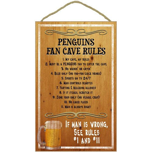 Pittsburgh Penguins Fan Cave Rules Wooden Sign