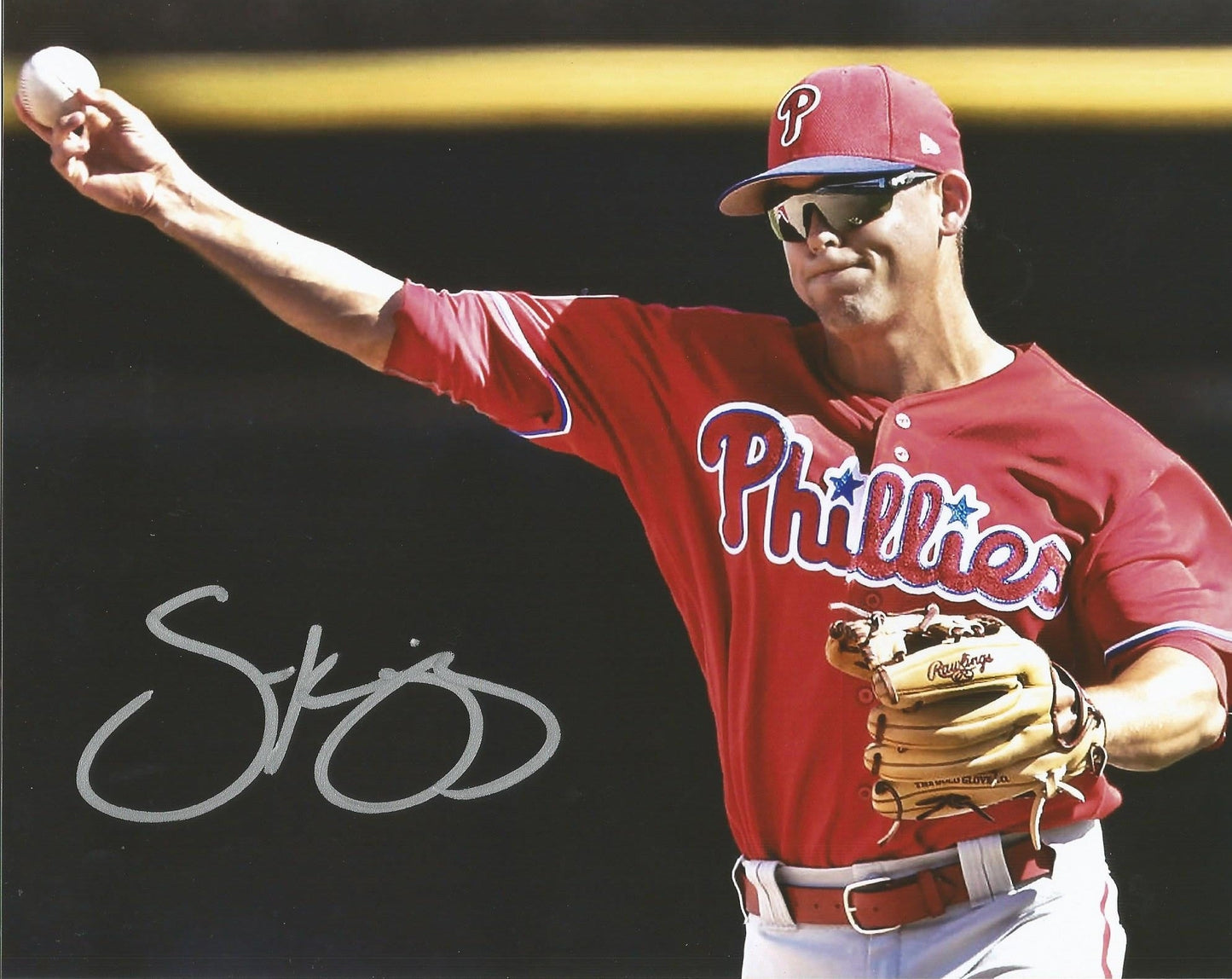 Scott Kingery Throw Autographed Philadelphia Phillies 16" x 20" Baseball Photo