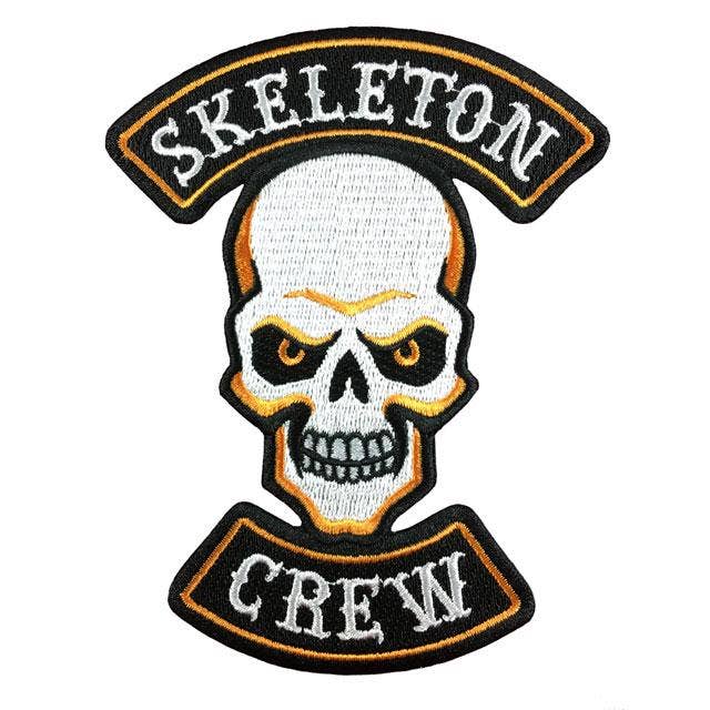 Skeleton Crew Skull Halloween Biker Patch: Iron-on