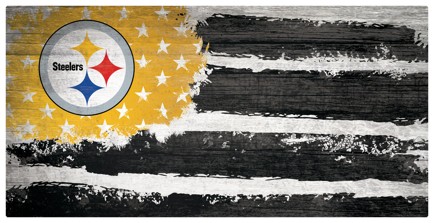Pittsburgh Steelers Team Flag Wooden Sign