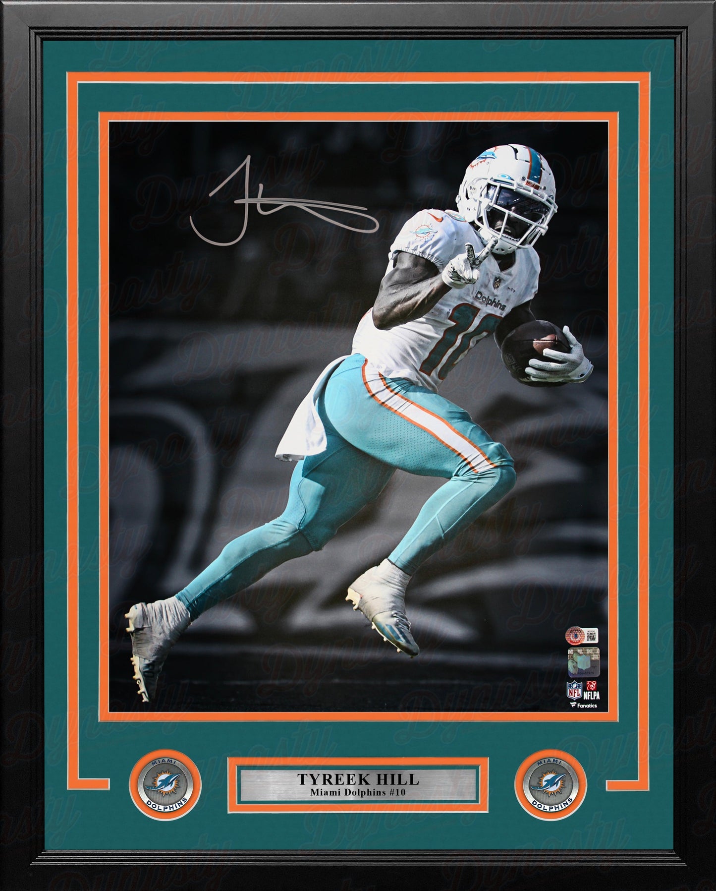 Tyreek Hill Blackout Action Miami Dolphins Autographed Framed Football Photo