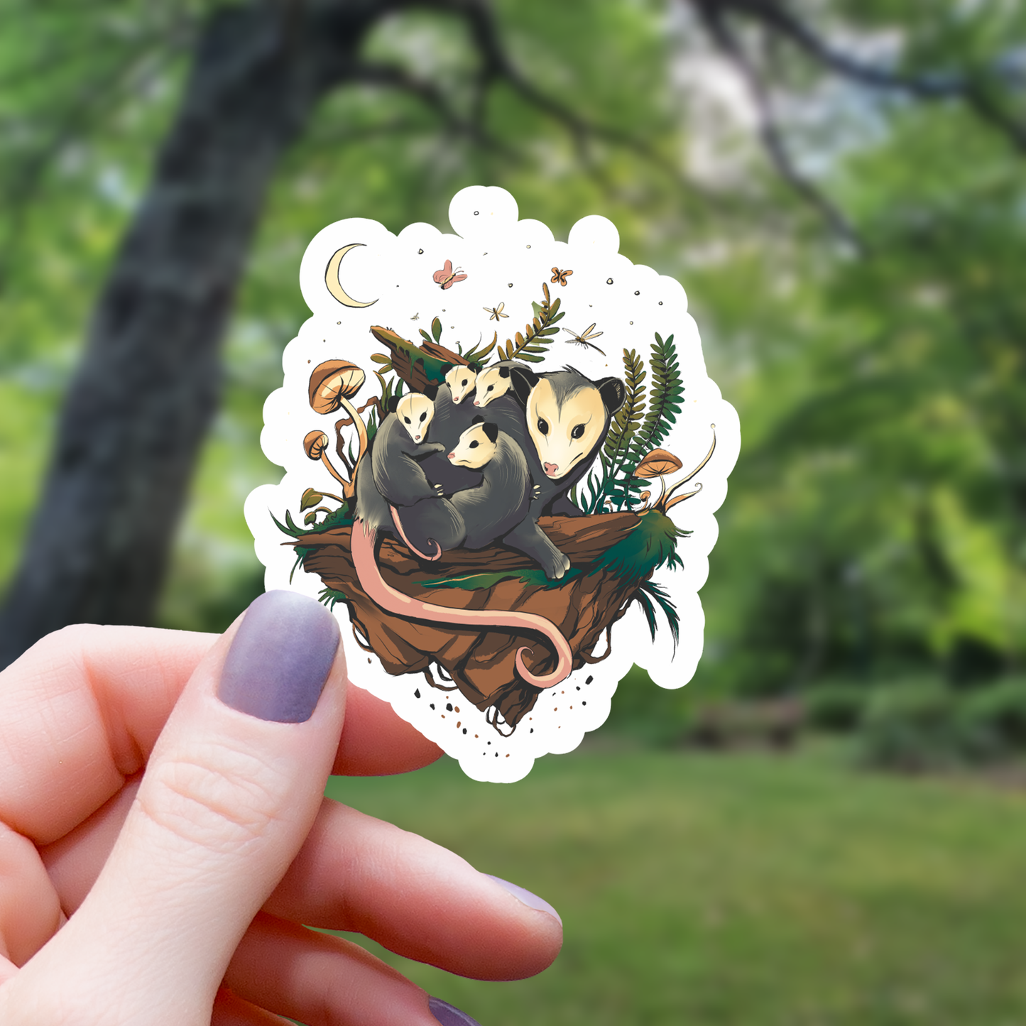 Opossum Mushroom Collage Sticker - 3"