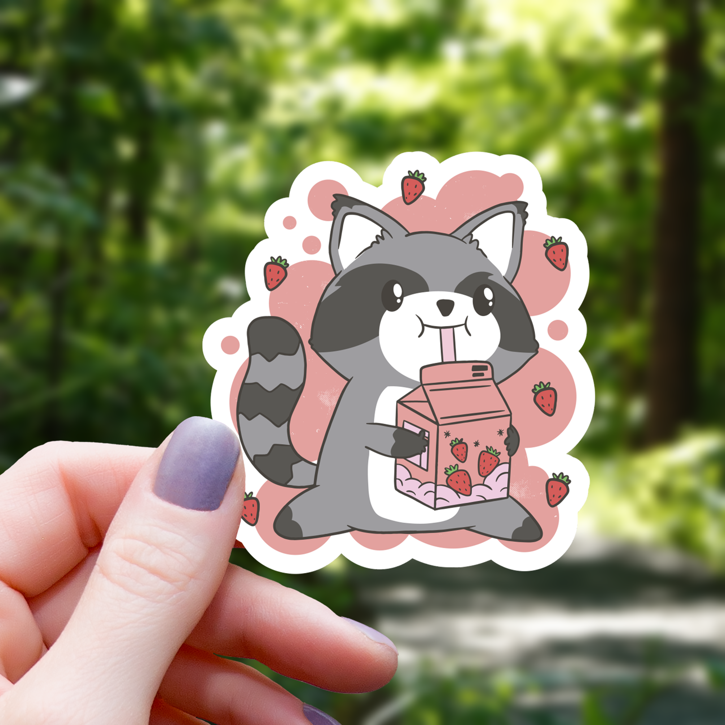 Kawaii Raccoon Drinking Milk Sticker - 3"