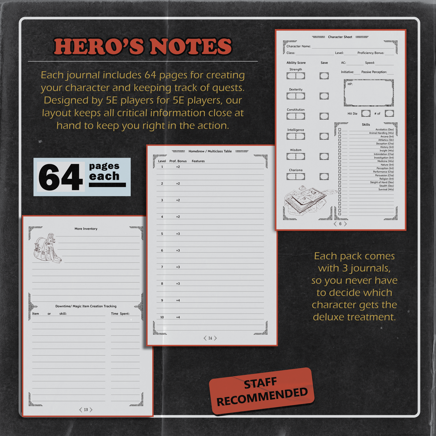 Dungeon Notes D&D 5E Players Journals 3 Pack