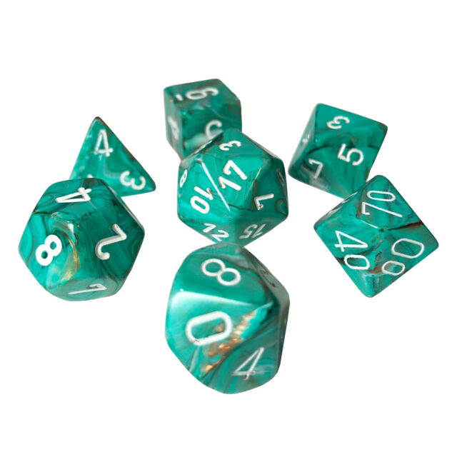 Chessex: Marble Polyhedral Dice Set Oxi Copper / White