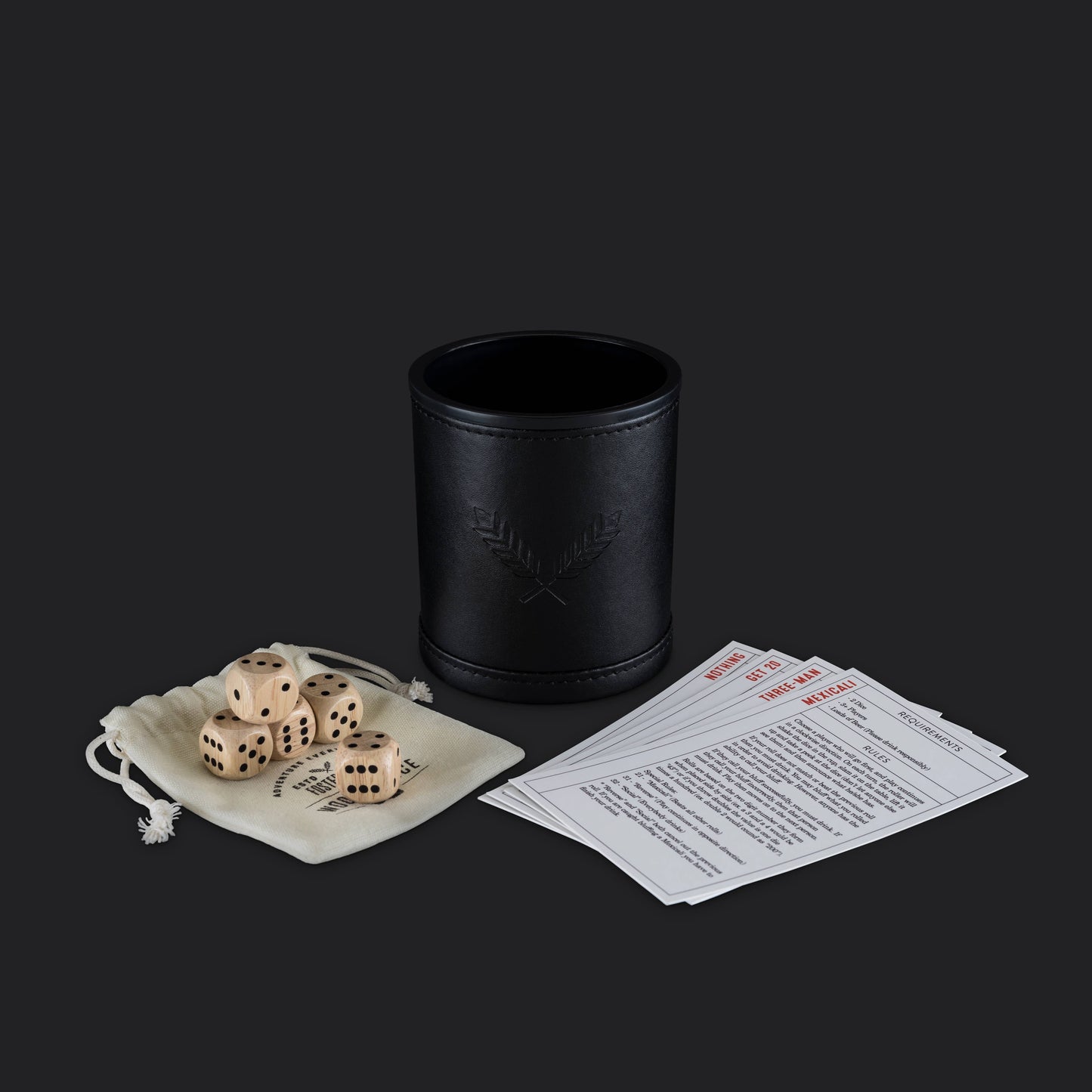 Wood Dice & Faux Leather Dice Cup Drinking Game Set