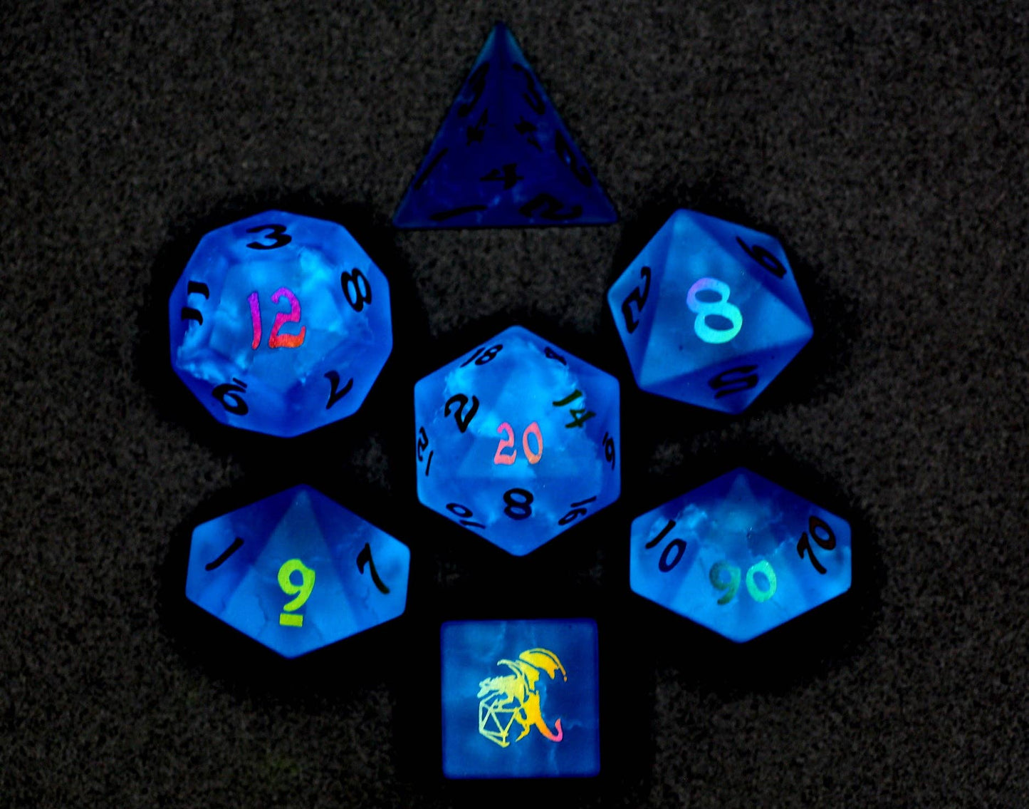 BRB022 Dragon's Horde Gem Stone Polyhedral Dice Set - Sea Blue