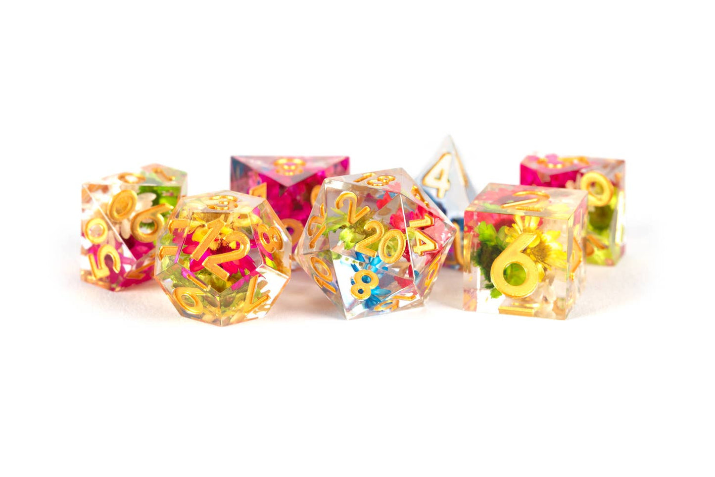 PREMIUM Handcrafted Sharp Edge Inclusion Dice - Brazilian Golden Flower