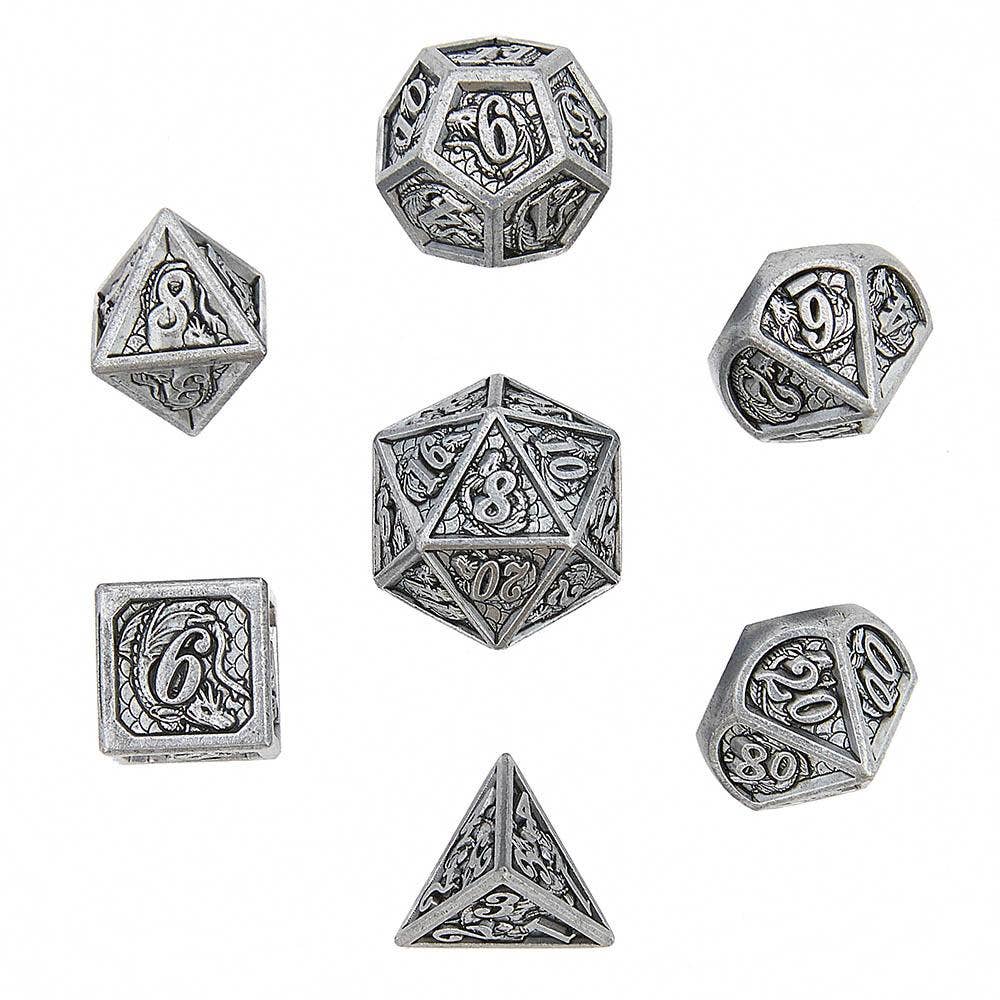 BRL009 Antique Iron Solid Metal Dragon Polyhedral Dice Set