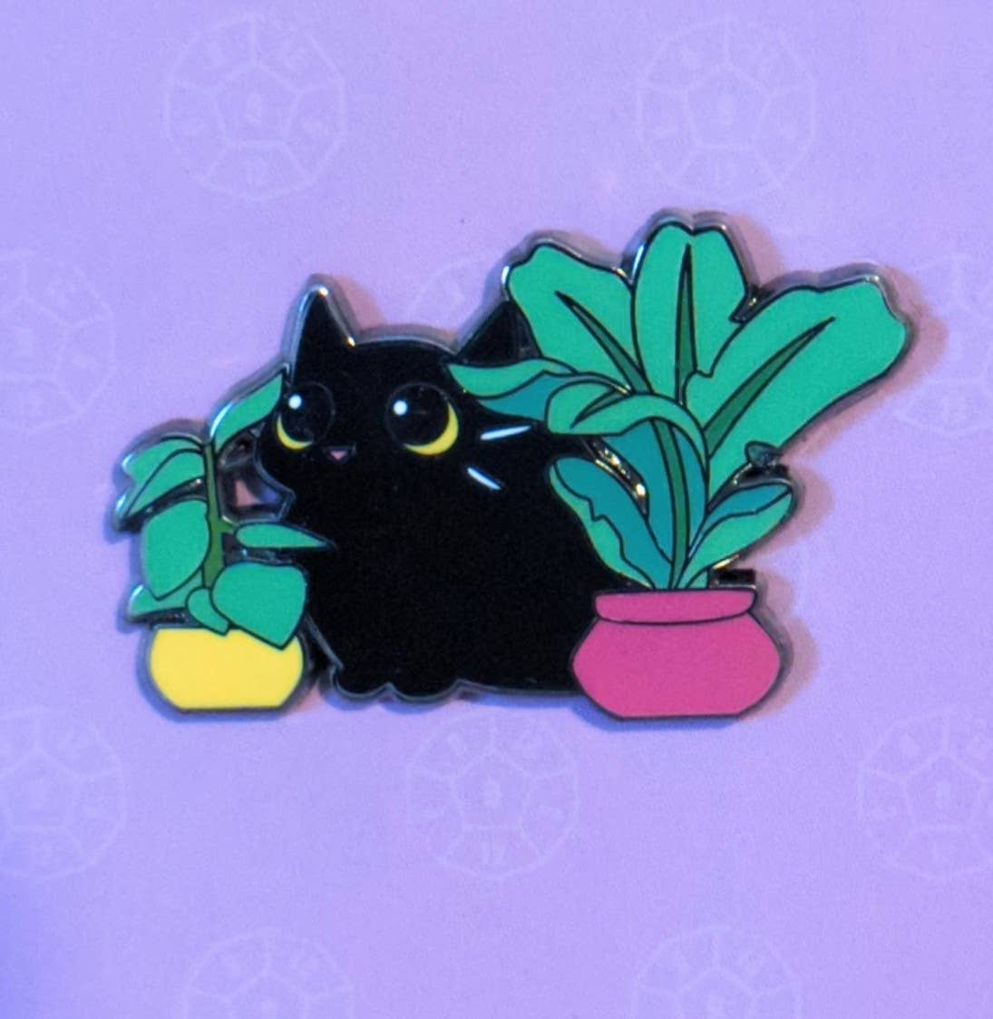 Black Cat Among Houseplants Hard Enamel Pin - 1.5"