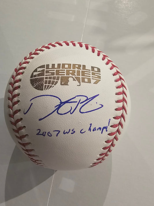 Dustin Pedroia Boston Red Sox Autographed 2007 World Series Baseball Inscribed World Series Champs