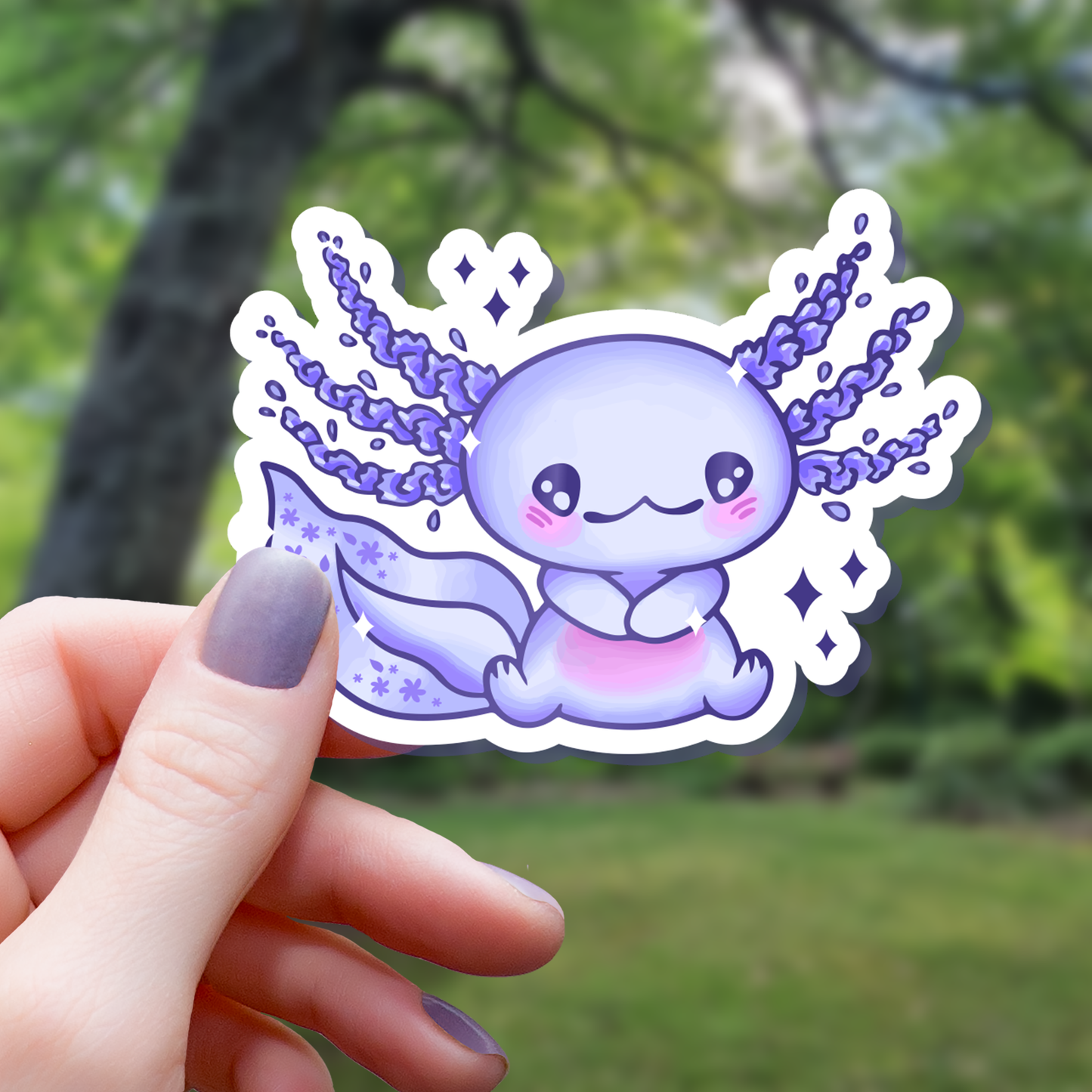 Kawaii Blue Sitting Axolotl Sticker - 3"