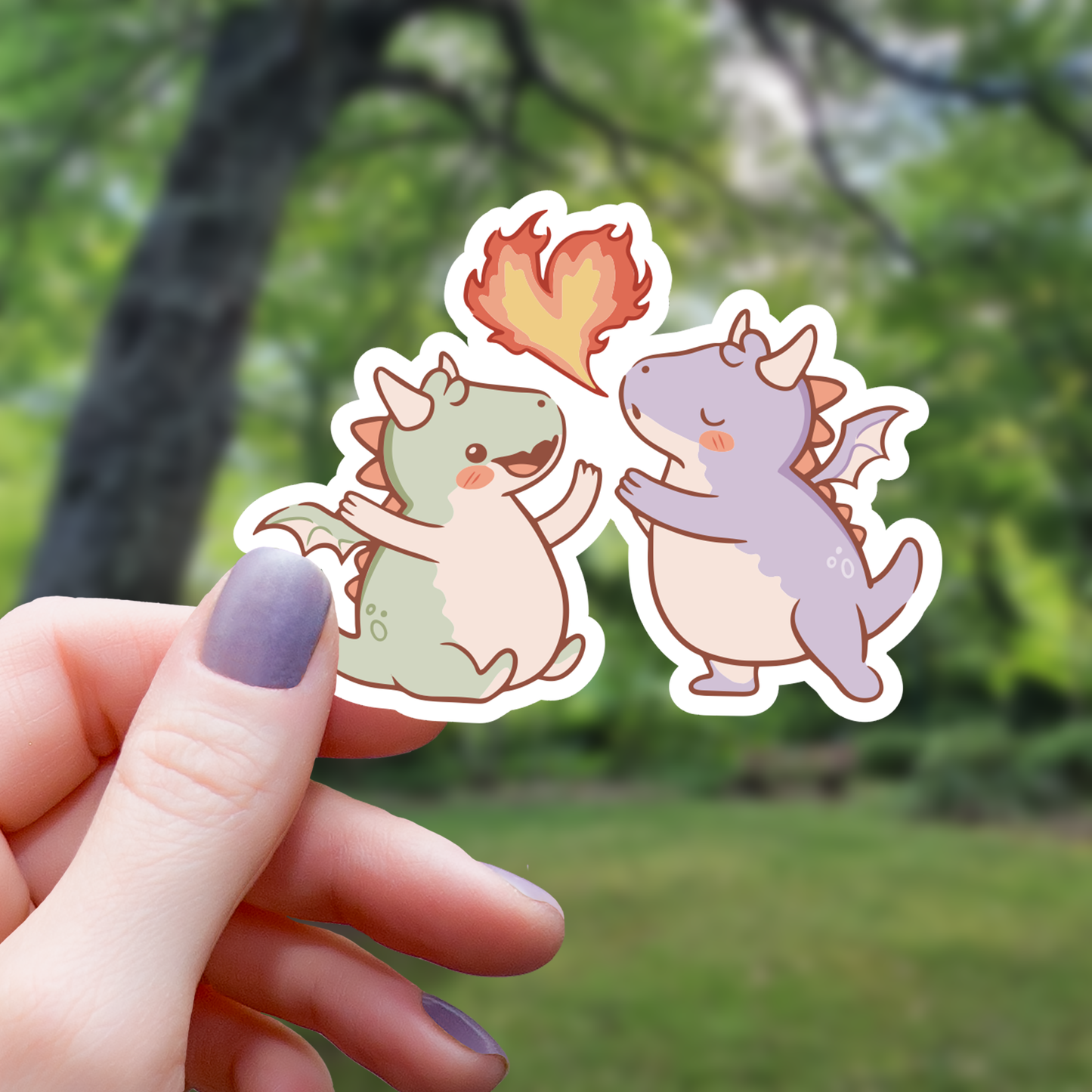 Dragon Couple In Love Fire Heart Sticker - 3"