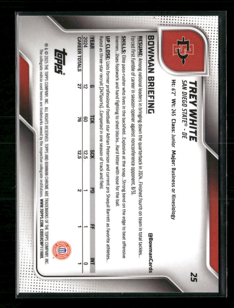 2025 Bowman University Chrome Red Shimmer Refractor Trey White 8/10 #25