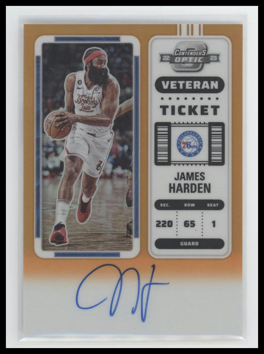 2022-23 Panini Contenders Veteran Ticket Orange James Harden #/15 Auto #VT-JHD