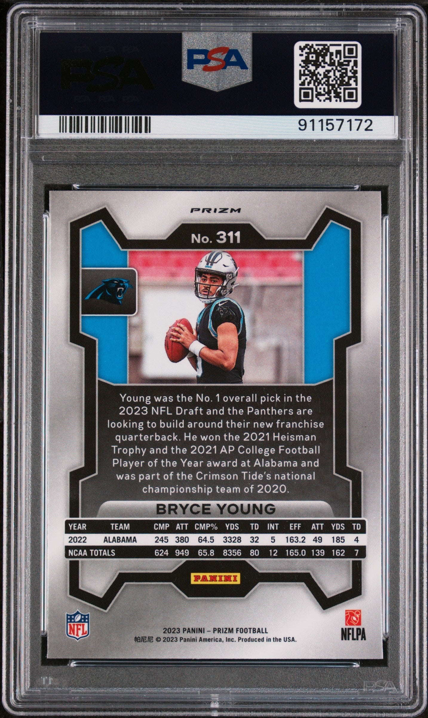 2023 Panini Prizm Pink Prizm Bryce Young 10 PSA #311