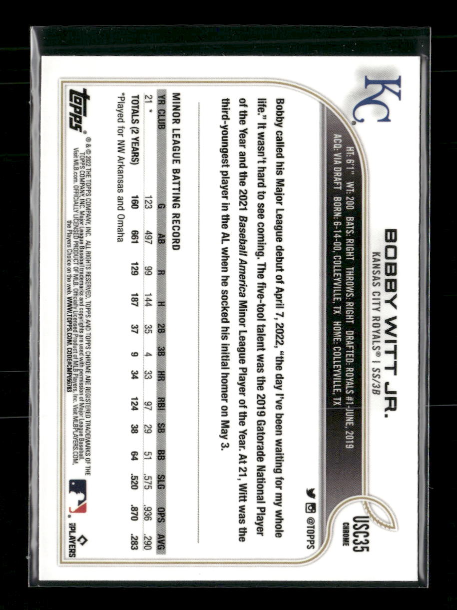 2022 Topps Chrome Update Bobby Witt Jr. Rookie #USC35