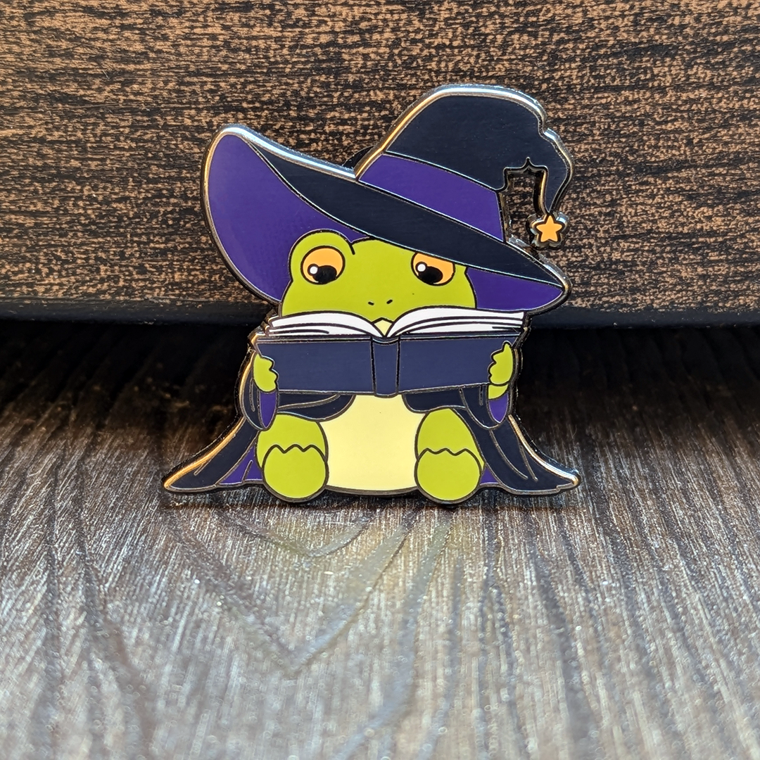 Wizard Frog Reading Book Hard Enamel Pin - 1.5"