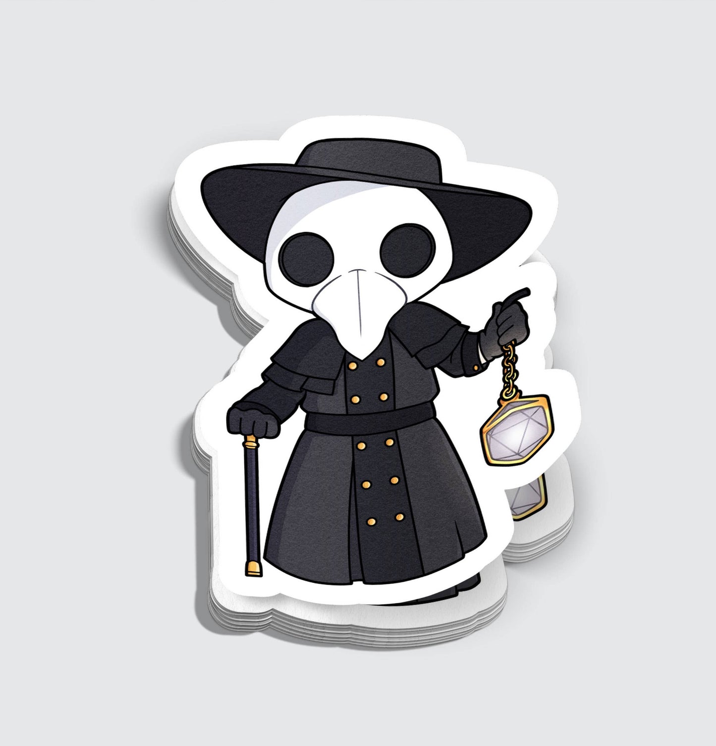 Chibi Plague Doctor With D20 Lantern Sticker - 3"