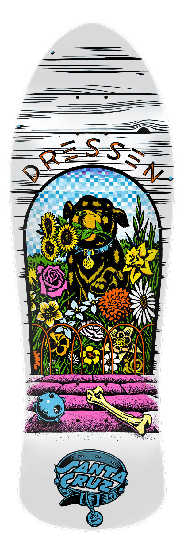 **Pre-Order **Santa Cruz Dressen Pup White Dip 9.5" Skateboard Deck