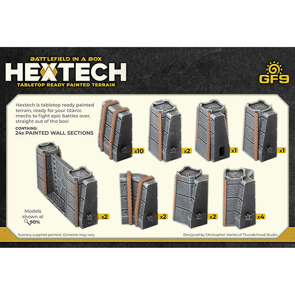 Battlefield in a Box: HexTech - Trinity City - Fortress Walls (Grey)