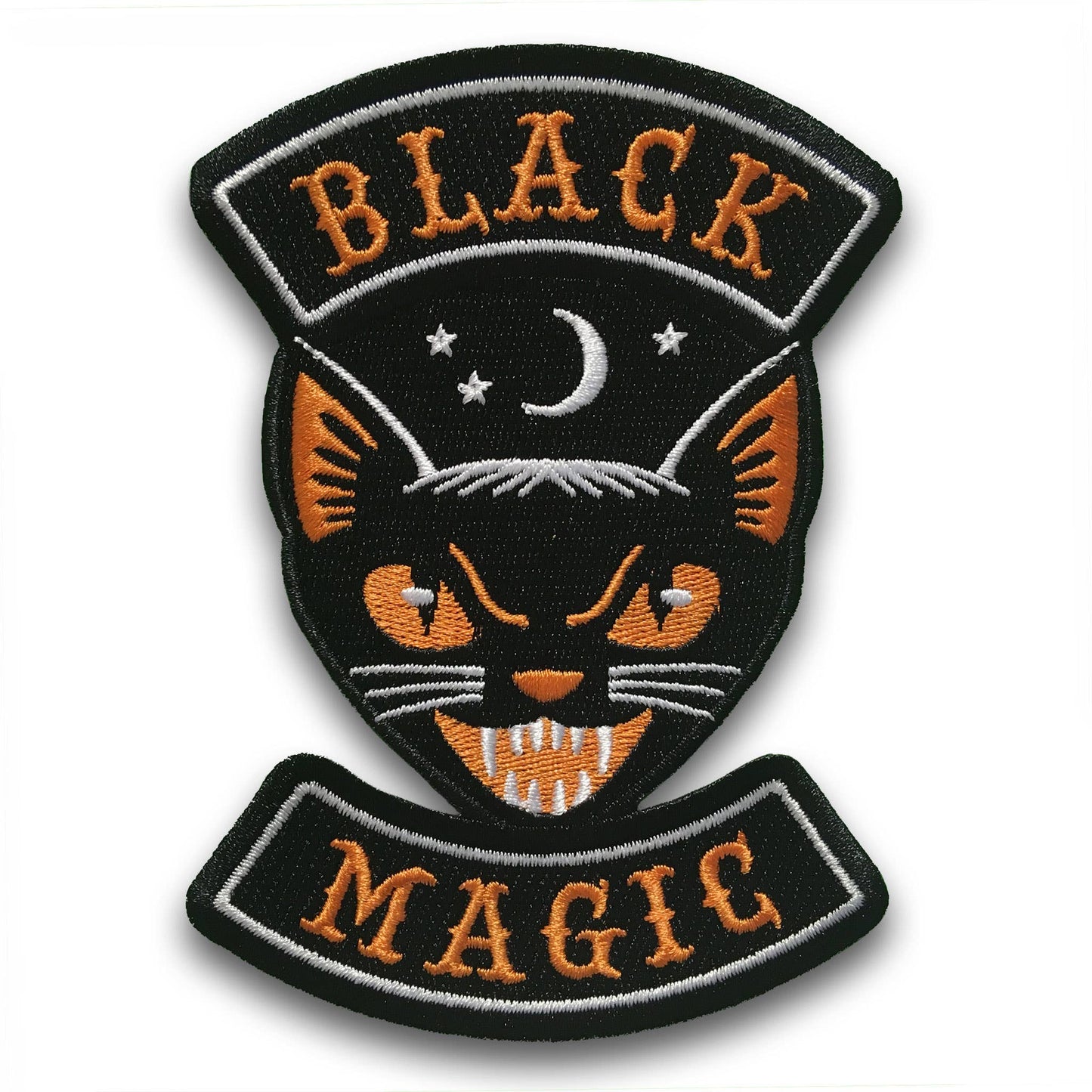 Black Magic Cat Halloween Biker Patch: Iron-on