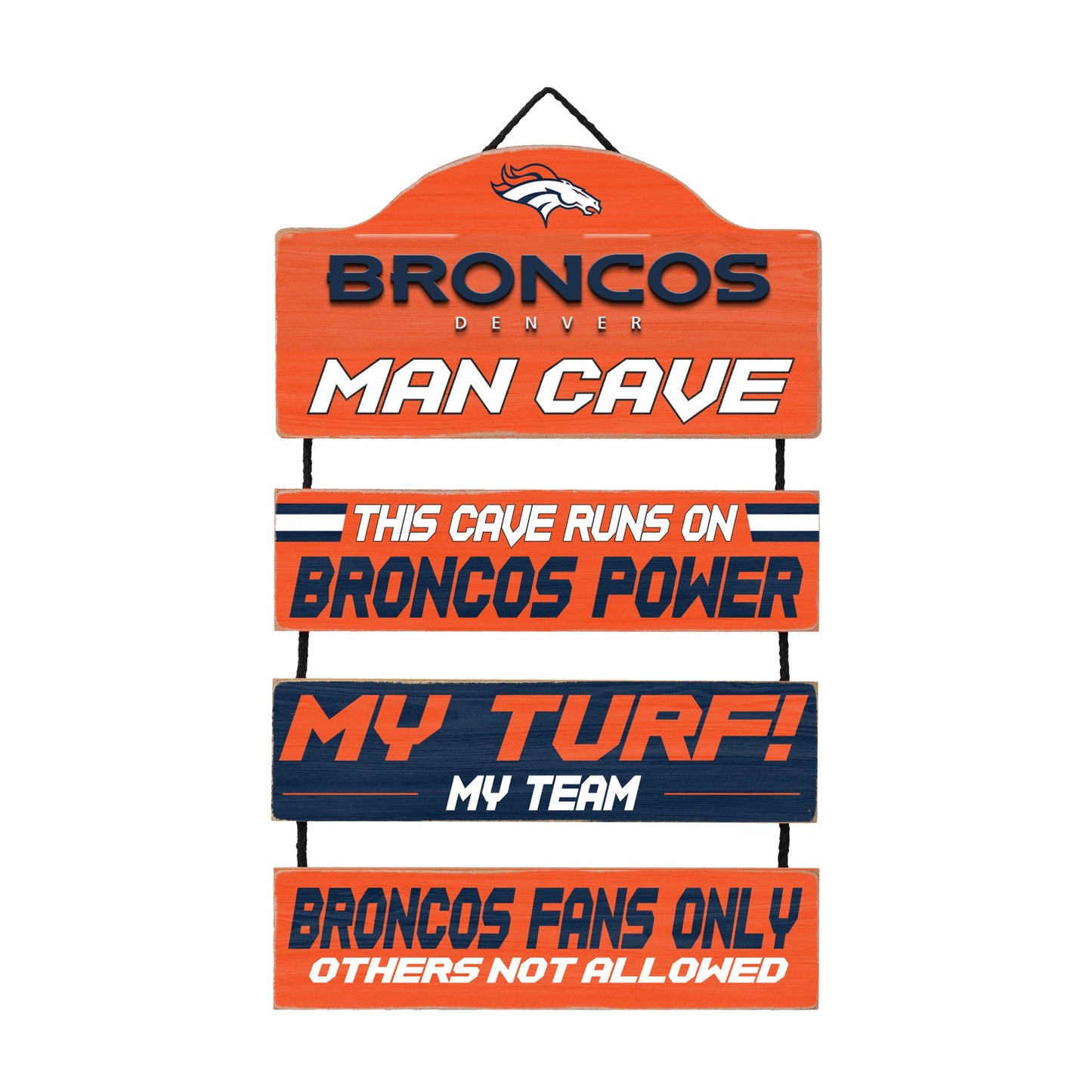 Denver Broncos Wooden Man Cave Dangle Sign