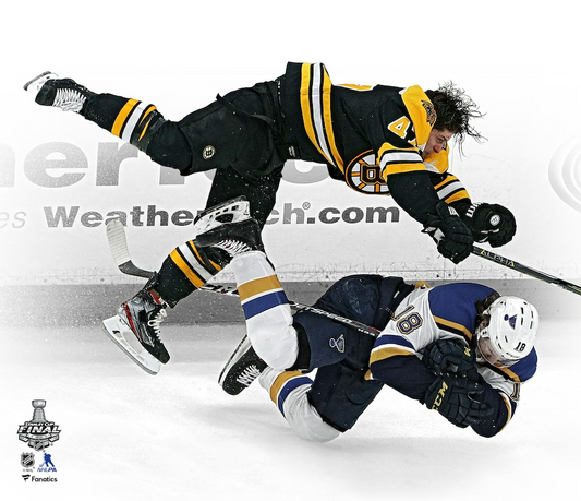 Torey Krug Boston Bruins 2019 Stanley Cup Finals Game 1 Hit 8" x 10" Hockey Photo